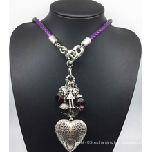 Collar de cuentas de corazón de aleación de cadena de cuero (XJW13783)